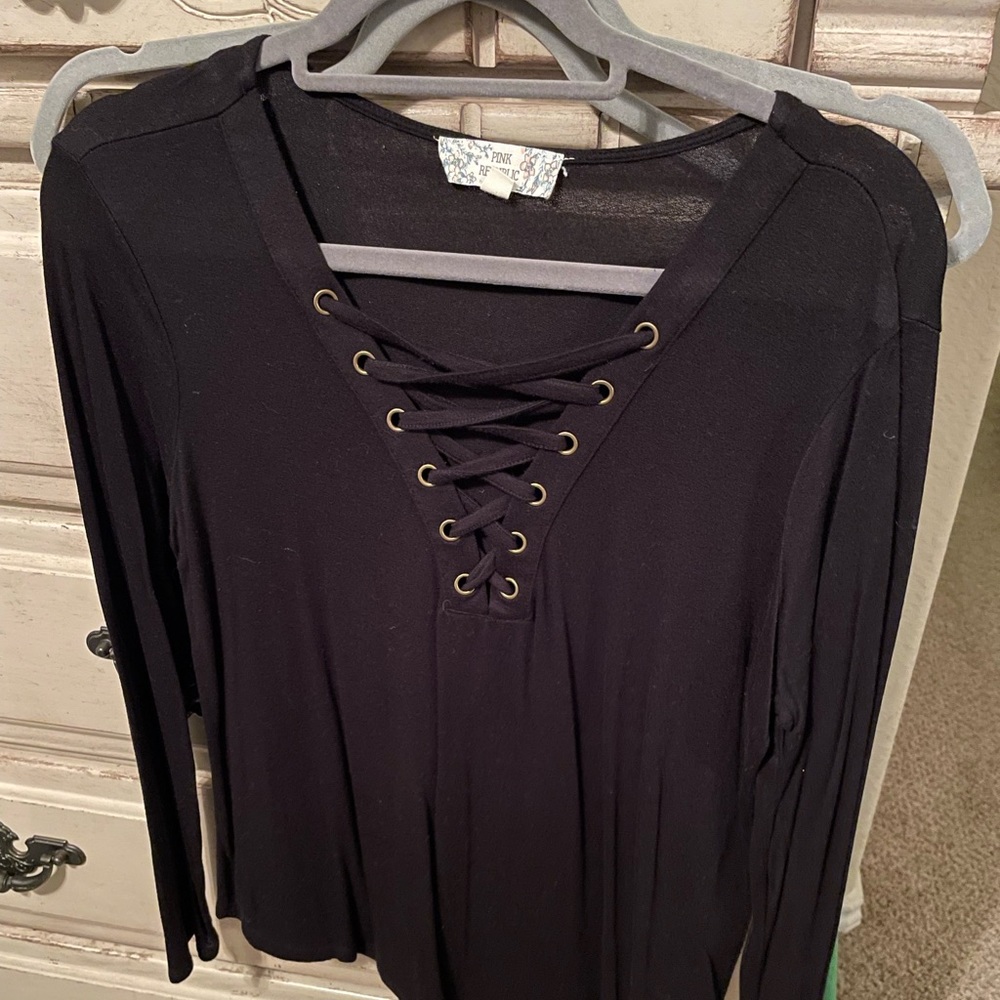 Lace up v-neck top